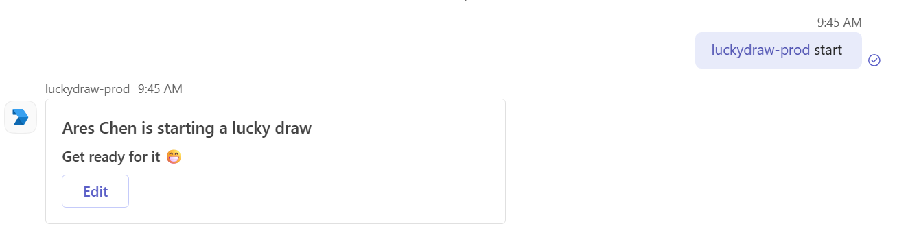 Starting a lucky draw from Microsoft Teams
