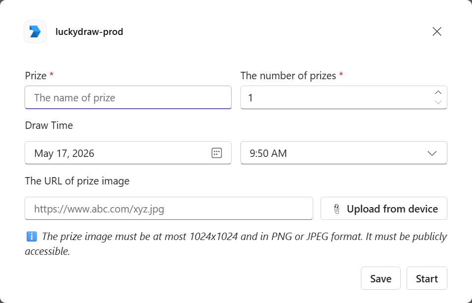 Draw setup form with the new Upload from device button