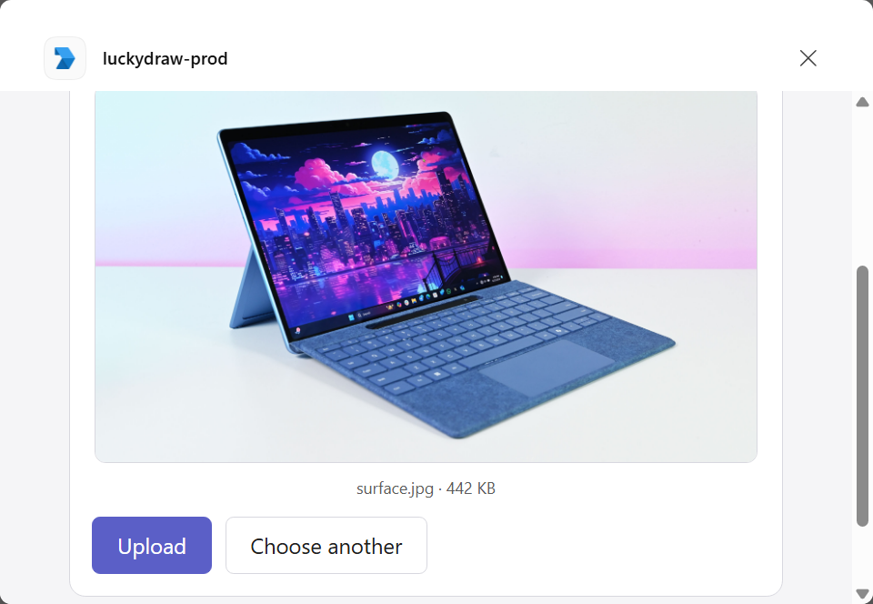 Previewing the selected prize image before uploading
