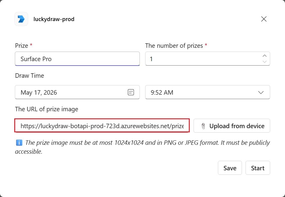 Prize image URL automatically populated after upload